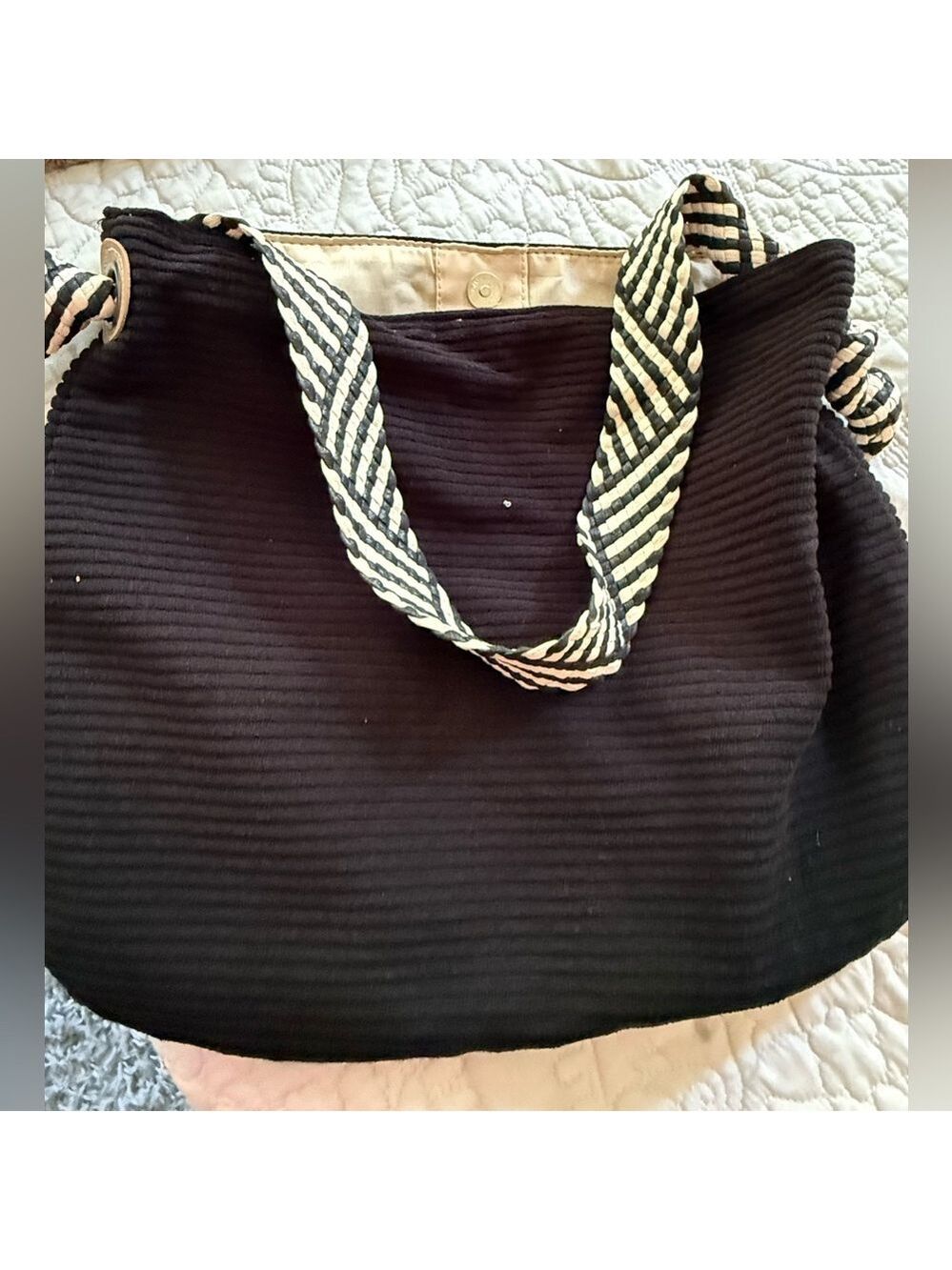 Black Corduroy Shoulder Bag Woven Strap - Picture 2 of 8